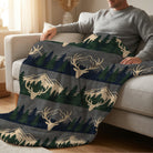 Cozy Fleece Blanket with Deer & Mountain Pattern, Soft Warmth for Home or Travel