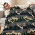 Cozy Fleece Blanket with Deer & Mountain Pattern, Soft Warmth for Home or Travel