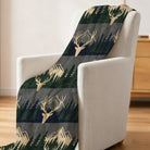 Cozy Fleece Blanket with Deer & Mountain Pattern, Soft Warmth for Home or Travel