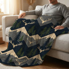 Cozy Deer & Mountain Pattern Fleece Blanket, Soft Warm Winter Cover for Home or Gift