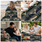 Cozy Fleece Blanket with Deer & Mountain Pattern, Soft Warmth for Home or Travel