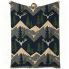 Cozy Deer & Mountain Pattern Fleece Blanket, Soft Warm Winter Cover for Home or Gift