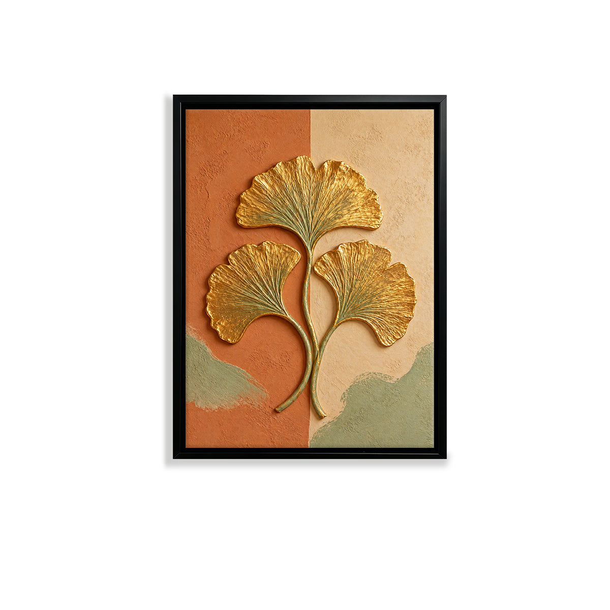 Framed Ginkgo Leaf Art Print, Modern Abstract Design, Gold Accents, Perfect for Home Decor in Any Room