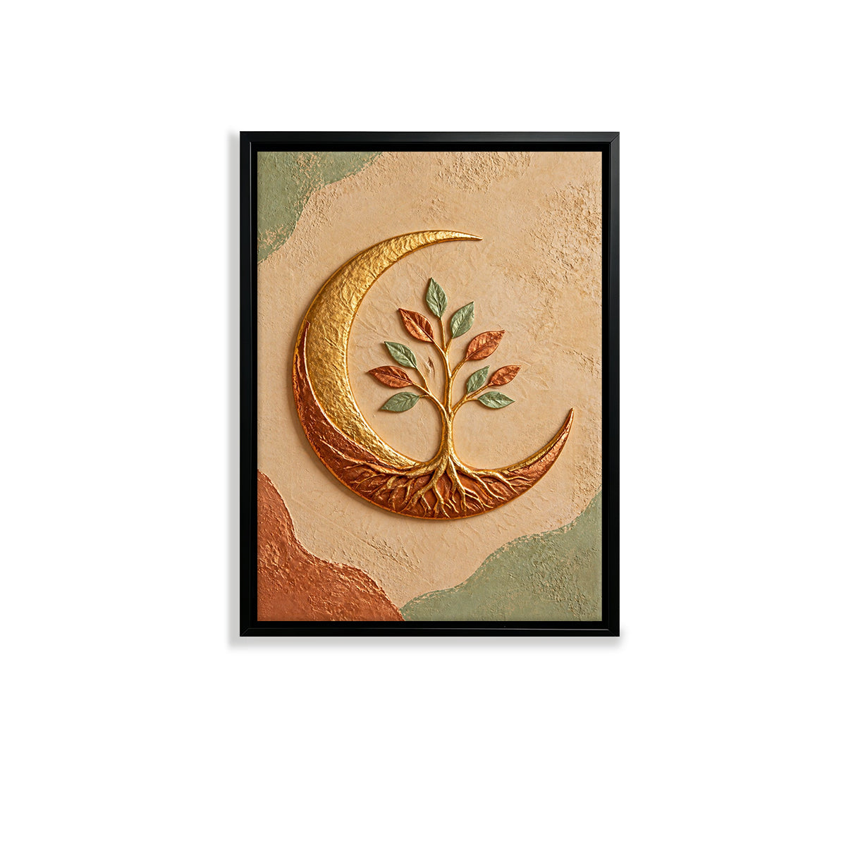 Framed Moon Tree Art Print, Abstract Nature Design, Gold Accents, Perfect Home Decor for Any Room