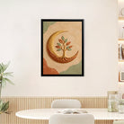 Framed Moon Tree Art Print, Abstract Nature Design, Gold Accents, Perfect Home Decor for Any Room