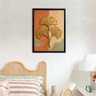 Framed Ginkgo Leaf Art Print, Modern Abstract Design, Gold Accents, Perfect for Home Decor in Any Room