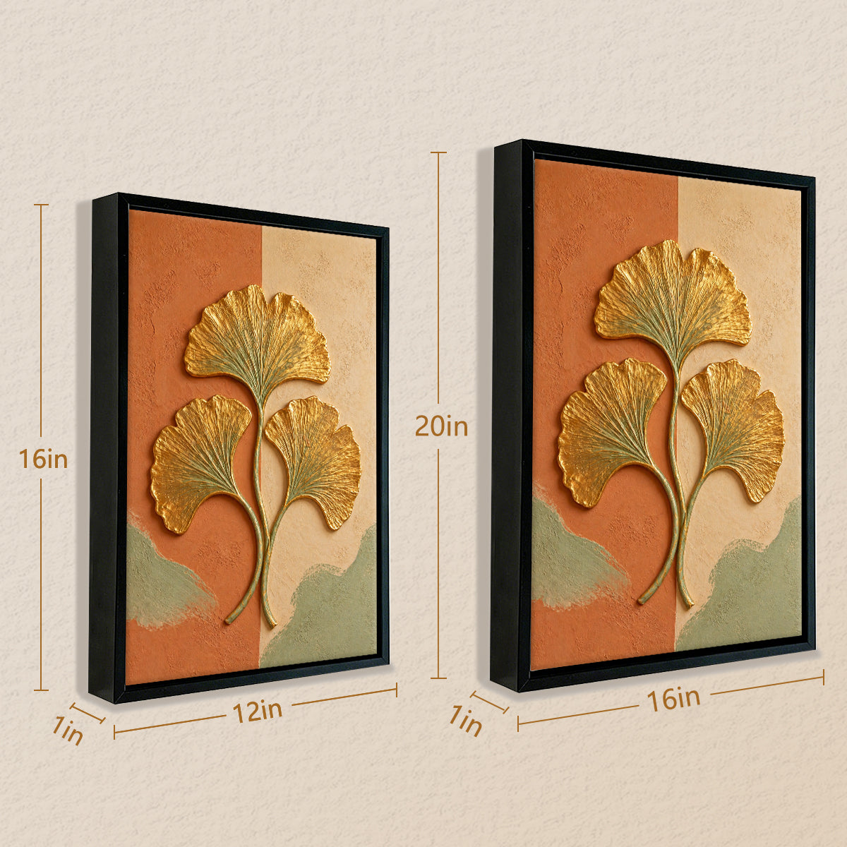 Framed Ginkgo Leaf Art Print, Modern Abstract Design, Gold Accents, Perfect for Home Decor in Any Room