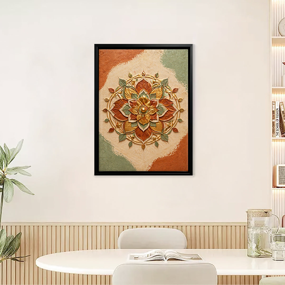 Framed Lotus Mandala Art Print, Bohemian Style, Textured Design, Perfect for Home Decor or Gift