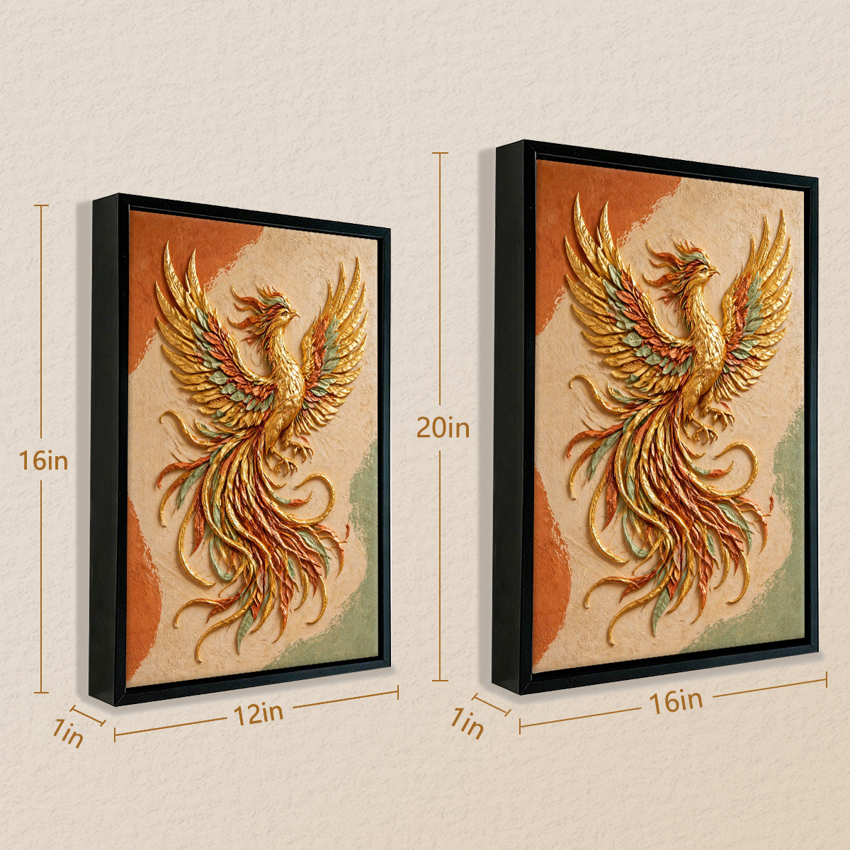 Framed Phoenix Wall Art, Vibrant Golden Bird Design, High-Quality Canvas Print, Perfect for Home Decor in New York