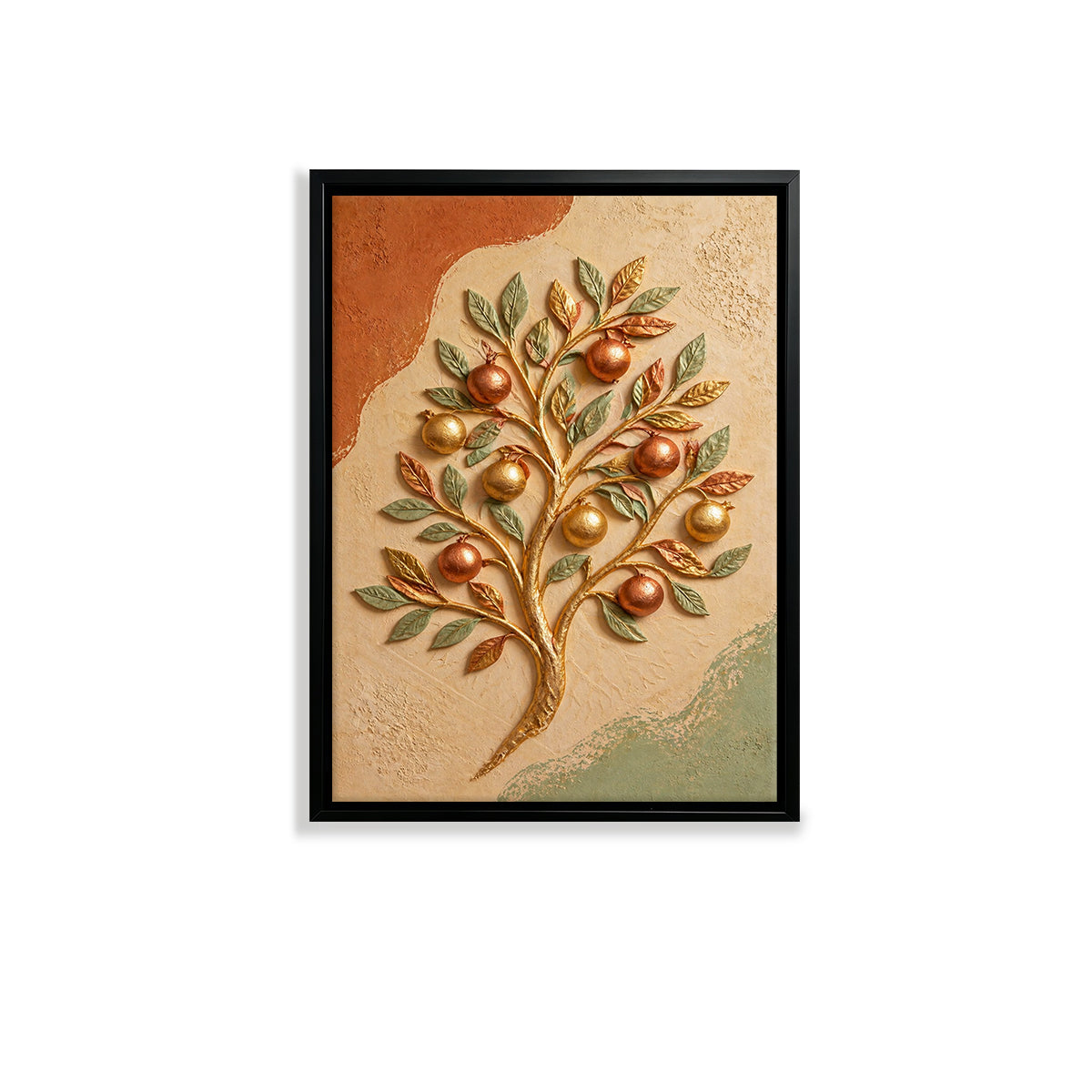 Framed Tree of Life Wall Art with Golden Fruits, Modern Home Decor for Living Room or Staircase