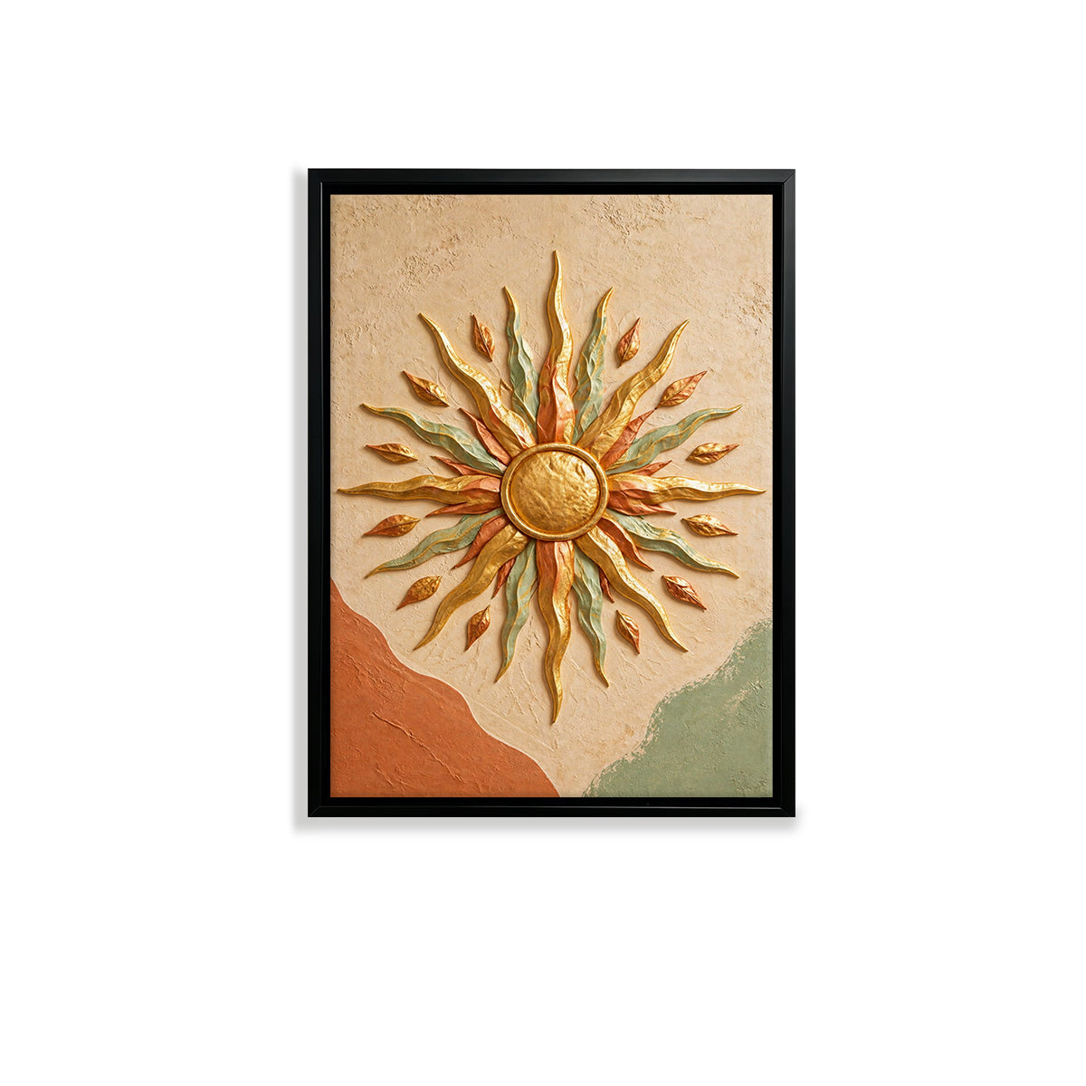 Framed Sunburst Wall Art with Leaf Motif, Modern Abstract Design, High-Quality Finish, Perfect for Home Decor in Any Room