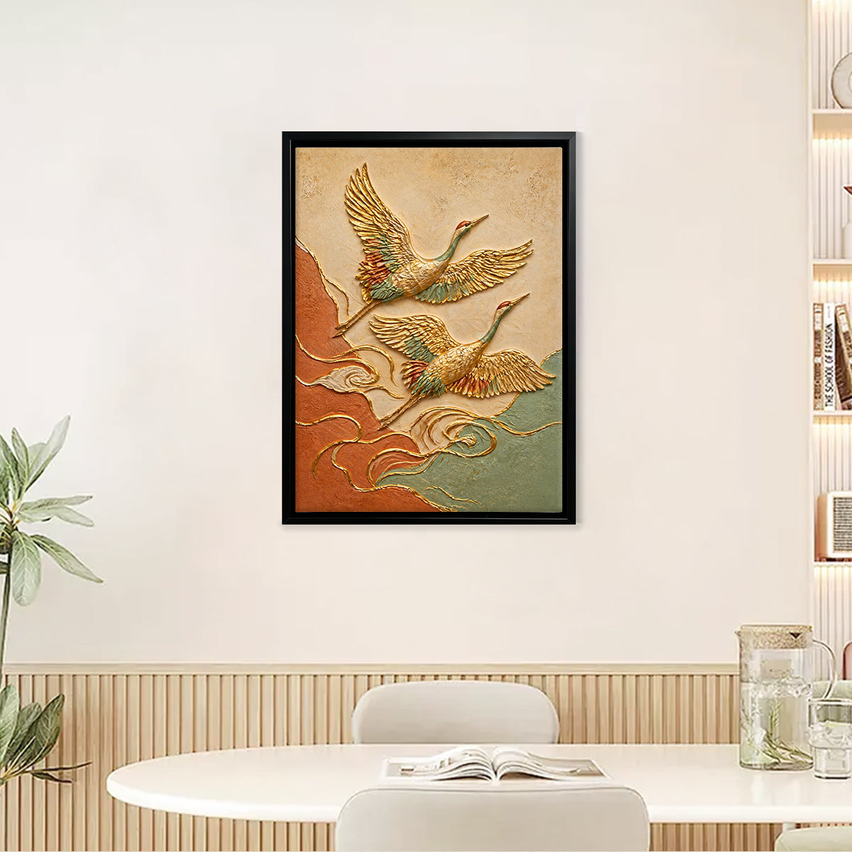 Elegant Flying Cranes Wall Art, 3D Relief Painting, Perfect for Home Decor in Any Room