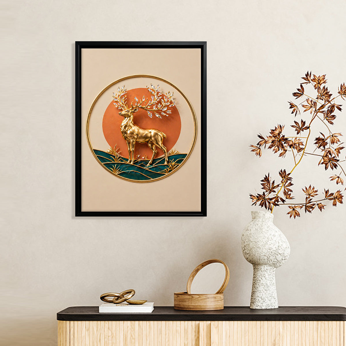 Elegant Golden Deer Wall Art, Modern Nordic Style, 3D Relief Design, Perfect Home Decor for Living Room or Bedroom