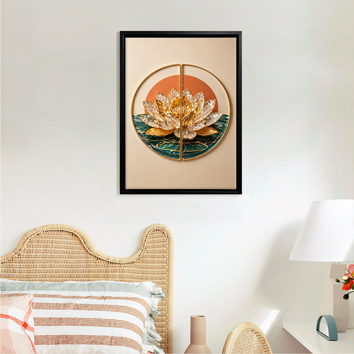 Elegant Lotus Flower Wall Art, Modern Decor with Crystal Accents, Perfect for Home or Office in California