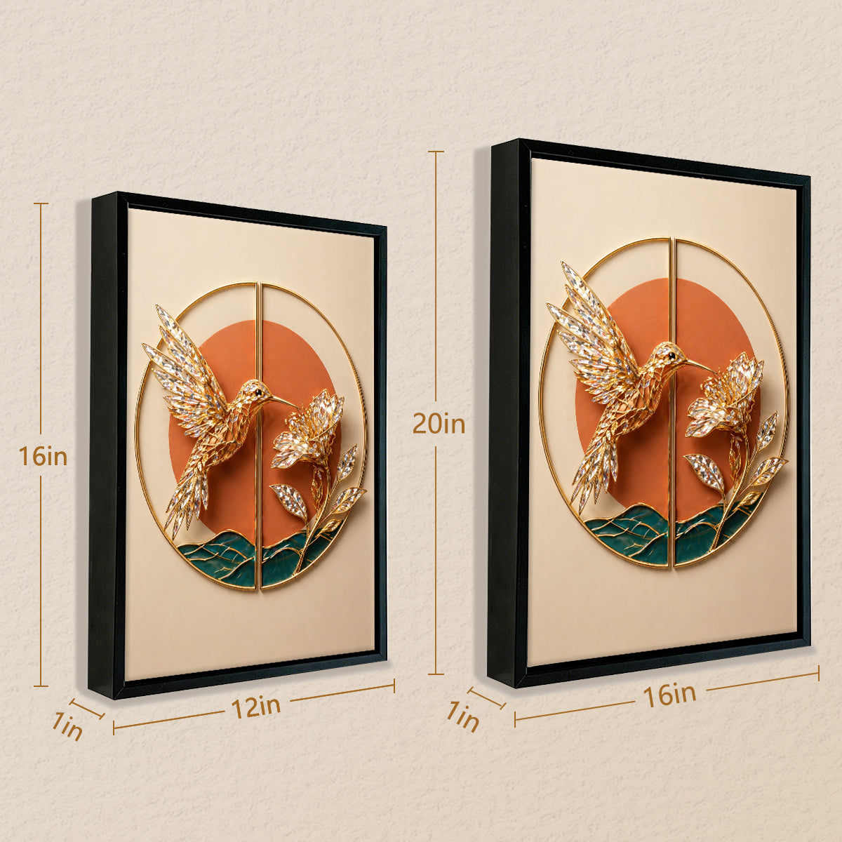 Elegant Hummingbird Wall Art with Crystal Accents, Modern Home Decor for Living Room or Hallway