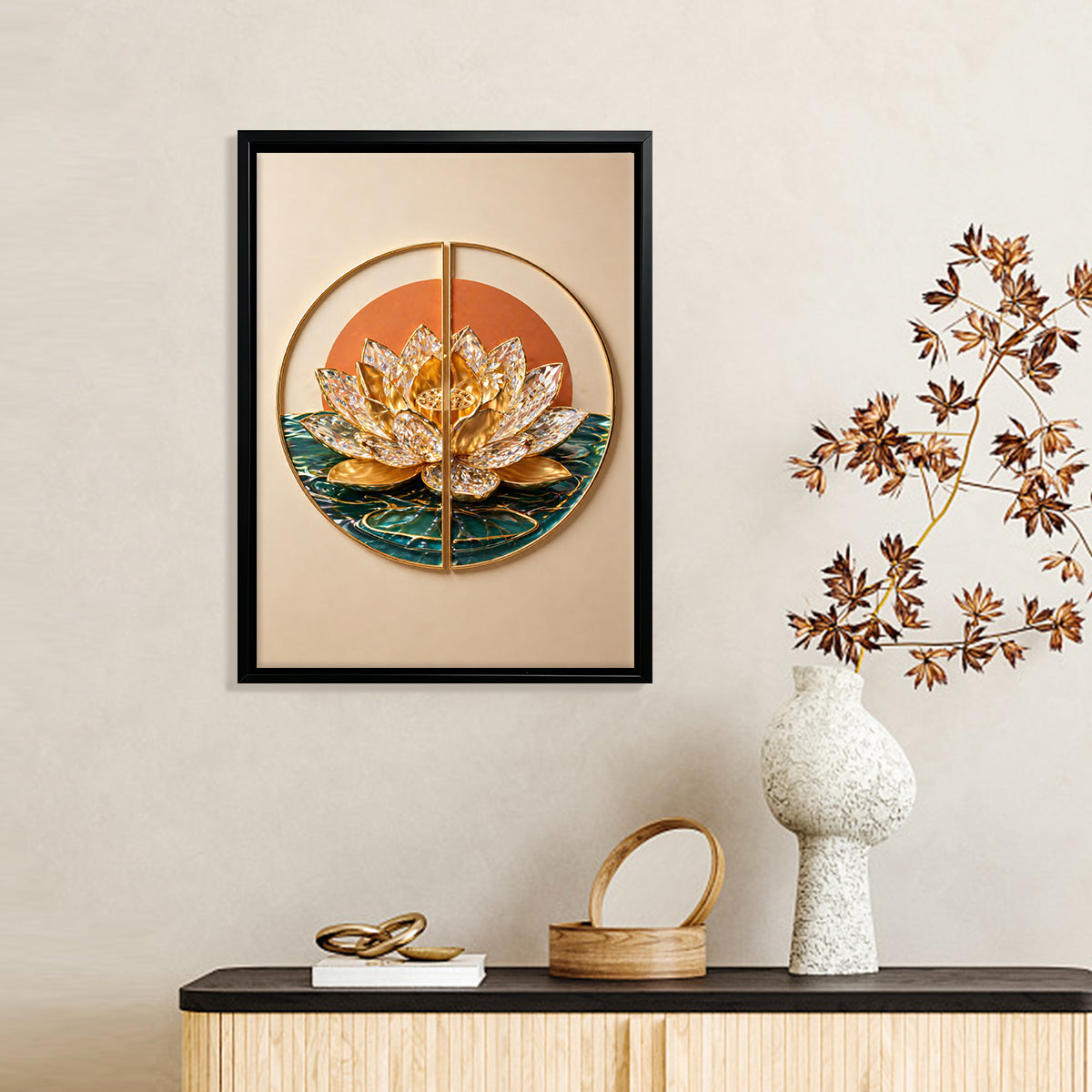 Elegant Lotus Flower Wall Art, Modern Decor with Crystal Accents, Perfect for Home or Office in California