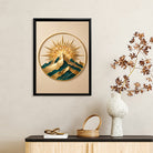 Elegant Sunrise Mountain Wall Art Sculpture, Gold & Green Modern Decor for Living Room or Office