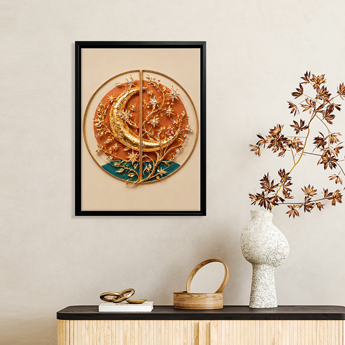 Elegant Moon and Stars Wall Art Decor, Gold Accents, Modern Home Accessories for Living Room or Bedroom