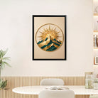 Elegant Sunrise Mountain Wall Art Sculpture, Gold & Green Modern Decor for Living Room or Office