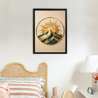 Elegant Sunrise Mountain Wall Art Sculpture, Gold & Green Modern Decor for Living Room or Office