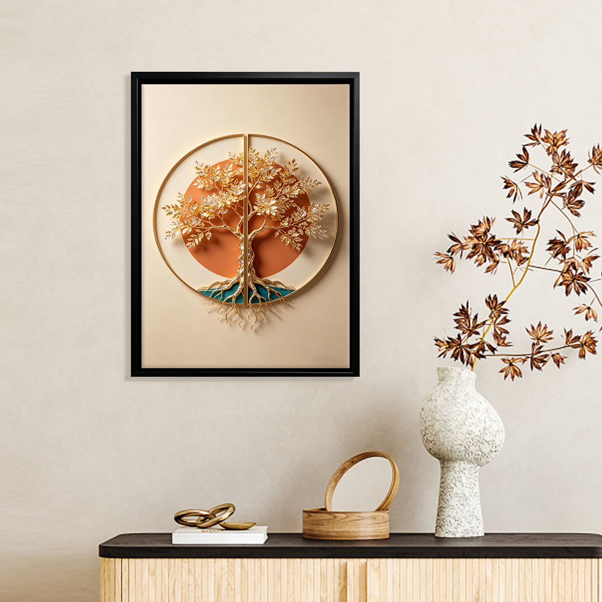 Elegant Tree of Life Wall Art Sculpture, Modern Decor with Gold Accents, Perfect for Home or Office