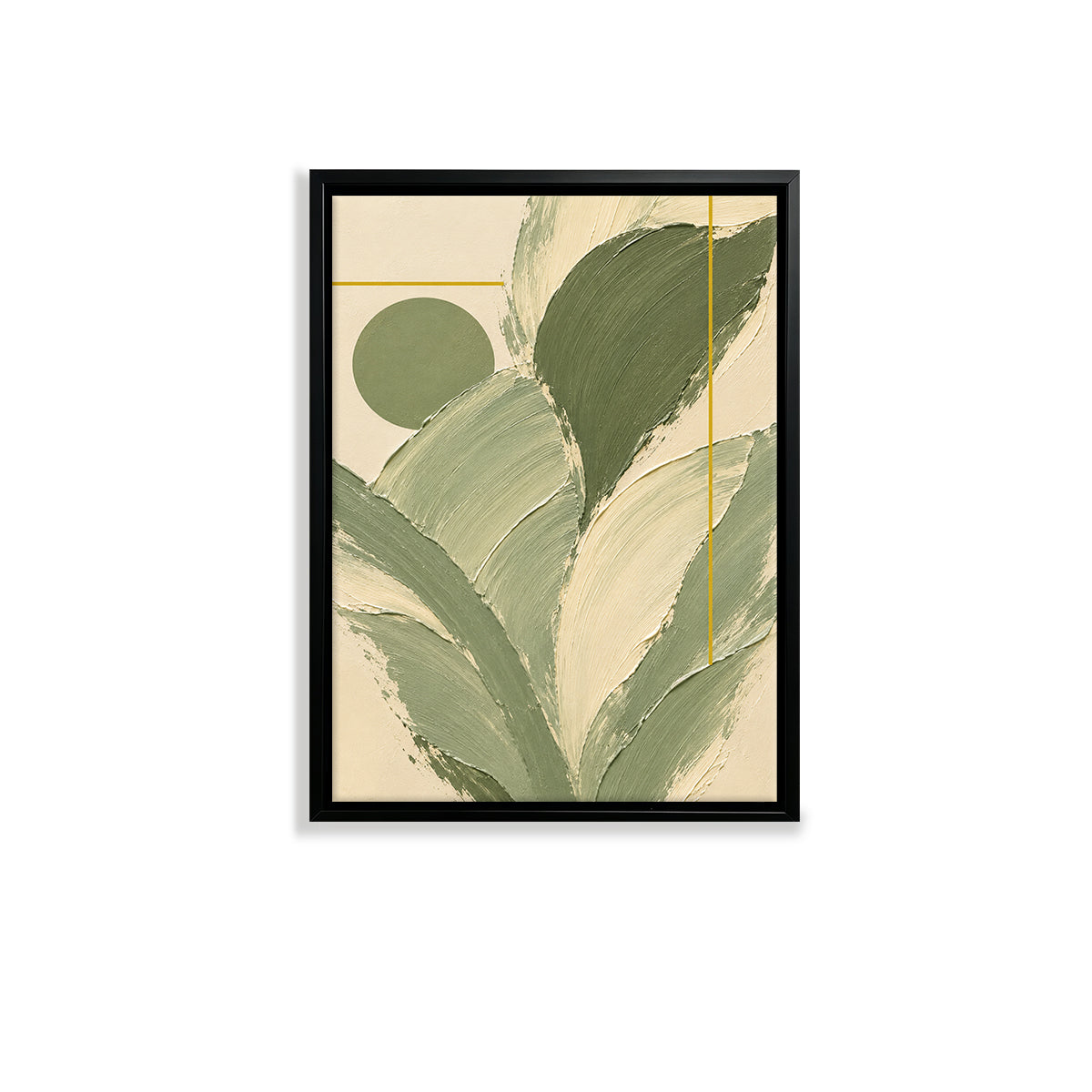 Abstract Green Leaf Framed Art Print, Modern Minimalist Canvas Painting for Home Decor, Elegant Wall Art Gift