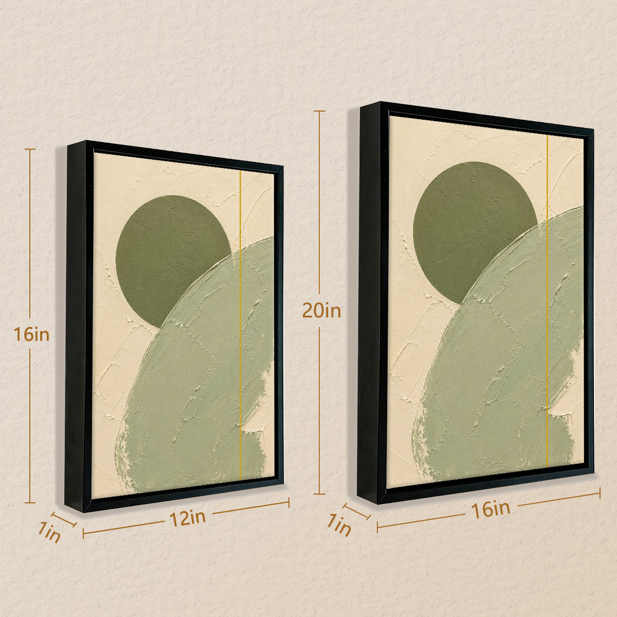 Abstract Green Circle Wall Art Print in Black Frame, Modern Minimalist Design for Home Decor