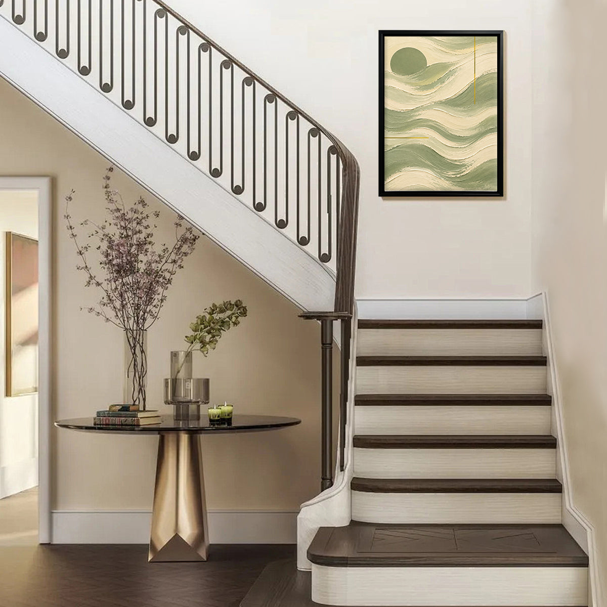 Abstract Ocean Waves Art Print in Black Frame, Modern Coastal Decor for Living Room or Bedroom