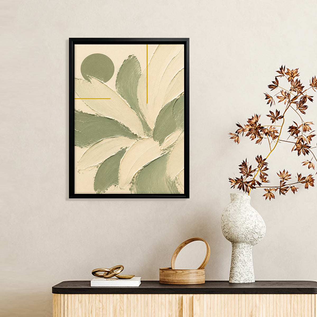 Abstract Floral Wall Art Print in Black Frame, Modern Home Decor for Living Room or Staircase