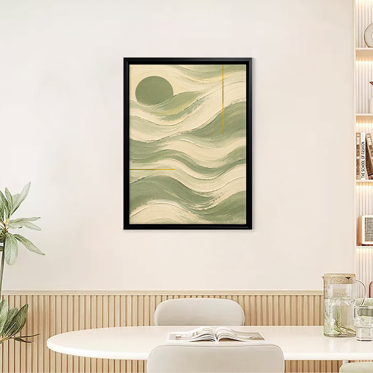 Abstract Ocean Waves Art Print in Black Frame, Modern Coastal Decor for Living Room or Bedroom