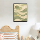 Abstract Ocean Waves Art Print in Black Frame, Modern Coastal Decor for Living Room or Bedroom