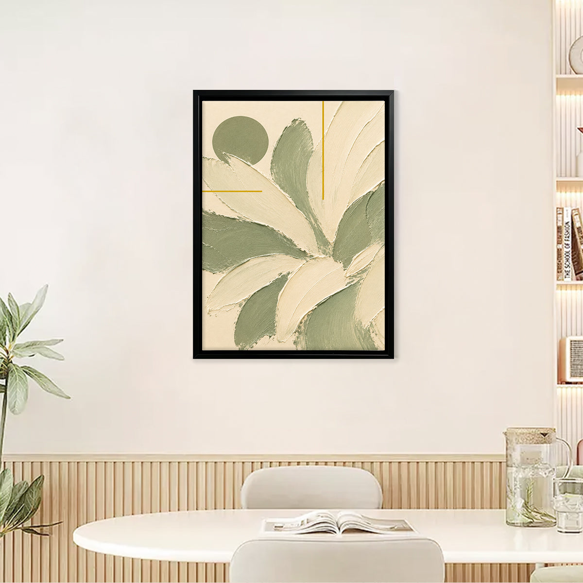 Abstract Floral Wall Art Print in Black Frame, Modern Home Decor for Living Room or Staircase
