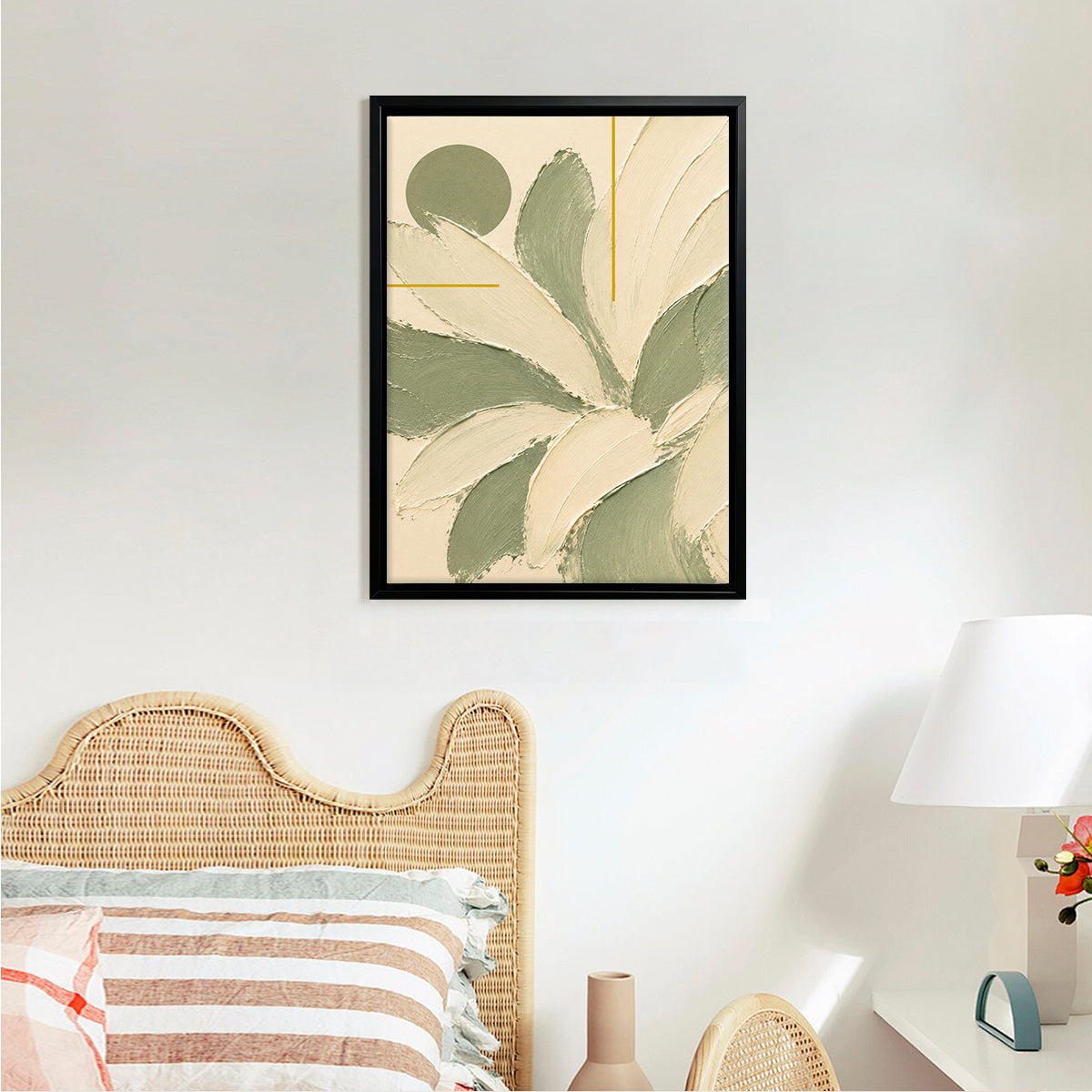 Abstract Floral Wall Art Print in Black Frame, Modern Home Decor for Living Room or Staircase