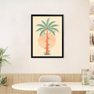 Framed Tropical Palm Tree Art Print with Festive Ornaments, Retro Style, High-Quality Matte Finish, Perfect for Home Decor in California