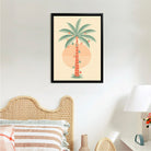 Framed Tropical Palm Tree Art Print with Festive Ornaments, Retro Style, High-Quality Matte Finish, Perfect for Home Decor in California
