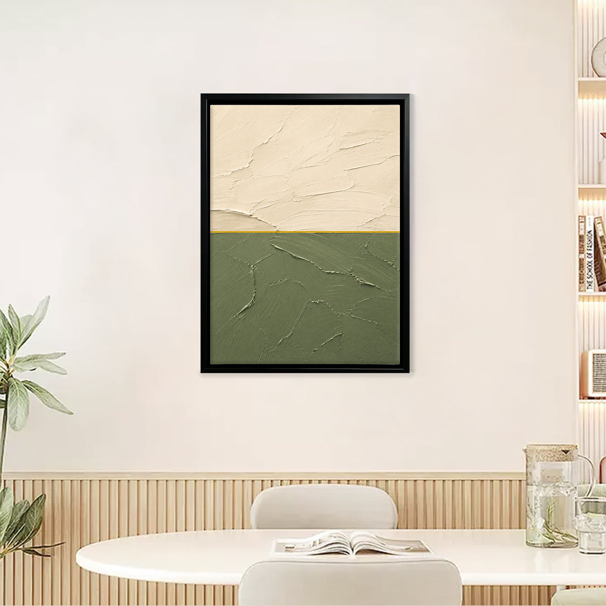 Abstract Landscape Painting in Black Frame, Modern Artwork for Home Decor