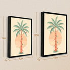 Framed Tropical Palm Tree Art Print with Festive Ornaments, Retro Style, High-Quality Matte Finish, Perfect for Home Decor in California