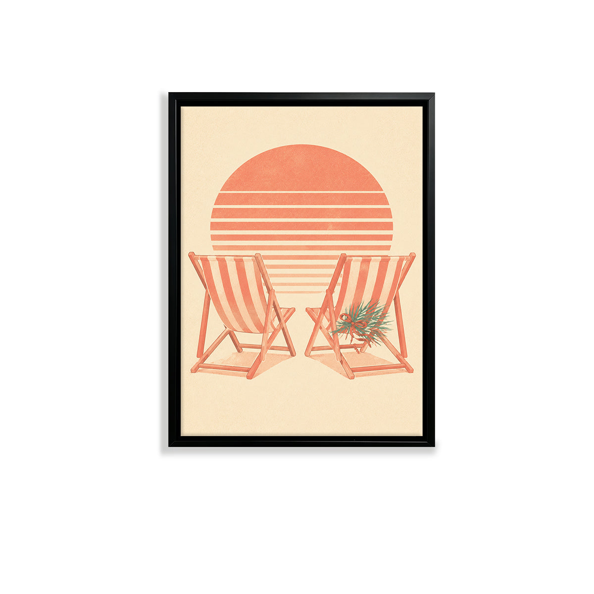 Beach Chair Sunset Art Print Vintage Style Framed Canvas Perfect for Home Decor in California
