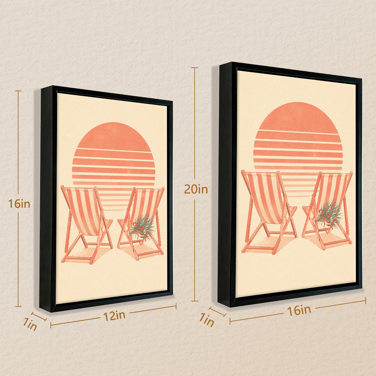 Beach Chair Sunset Art Print Vintage Style Framed Canvas Perfect for Home Decor in California