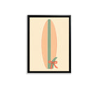 Framed Surfboard Art Print with Green Stripe and Red Bow, Retro Style, Perfect for Beach House Decor in California