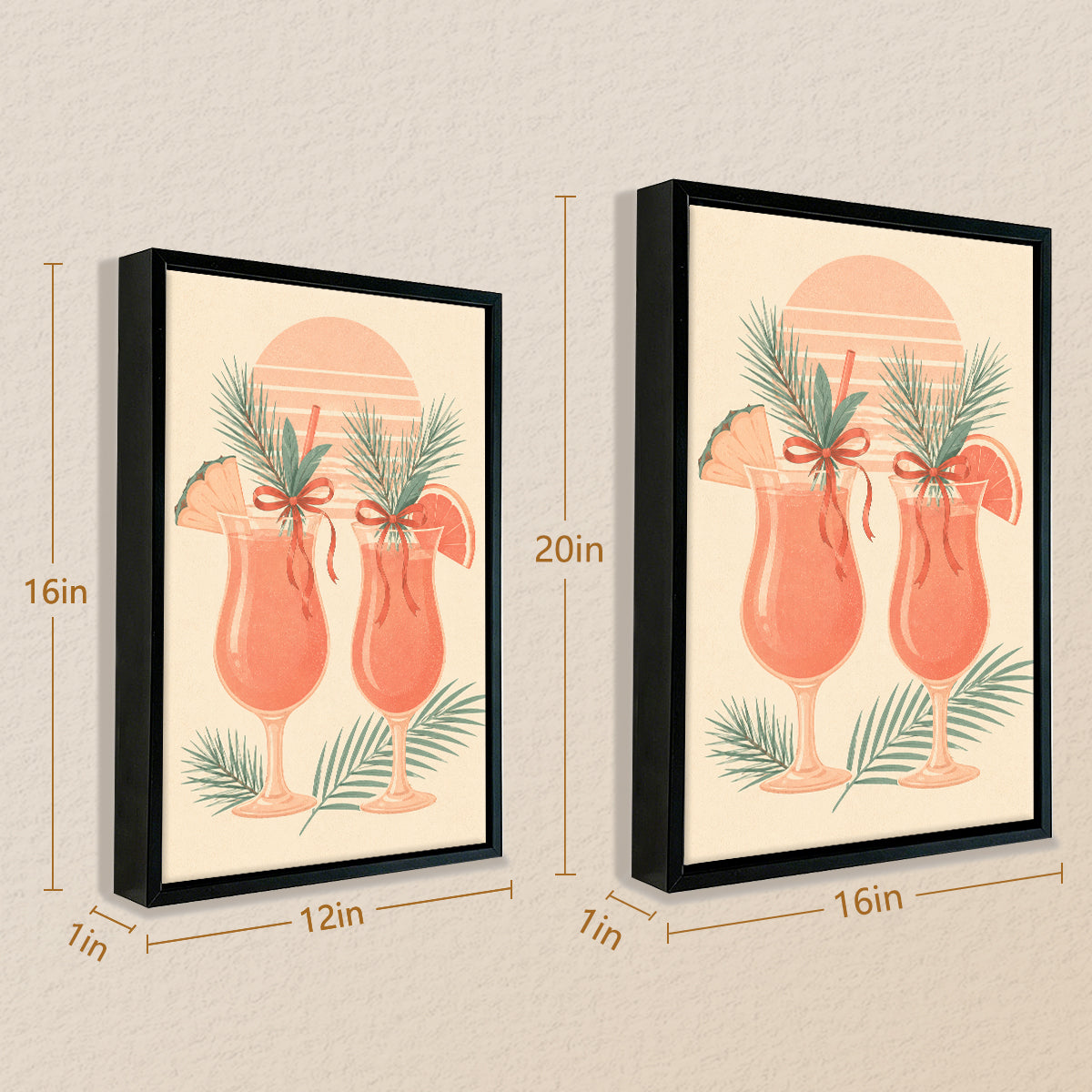 Framed Tropical Sunset Cocktails Art Print, Vintage Style, High-Quality Matte Finish, Perfect for Home Decor in California