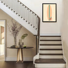 Framed Surfboard Art Print with Green Stripe and Red Bow, Retro Style, Perfect for Beach House Decor in California