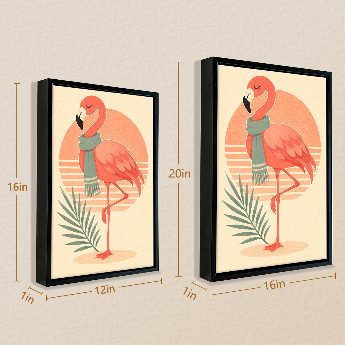Framed Flamingo Art Print with Scarf, Retro Style, High-Quality Matte Finish, Perfect for Home Decor in Any Room