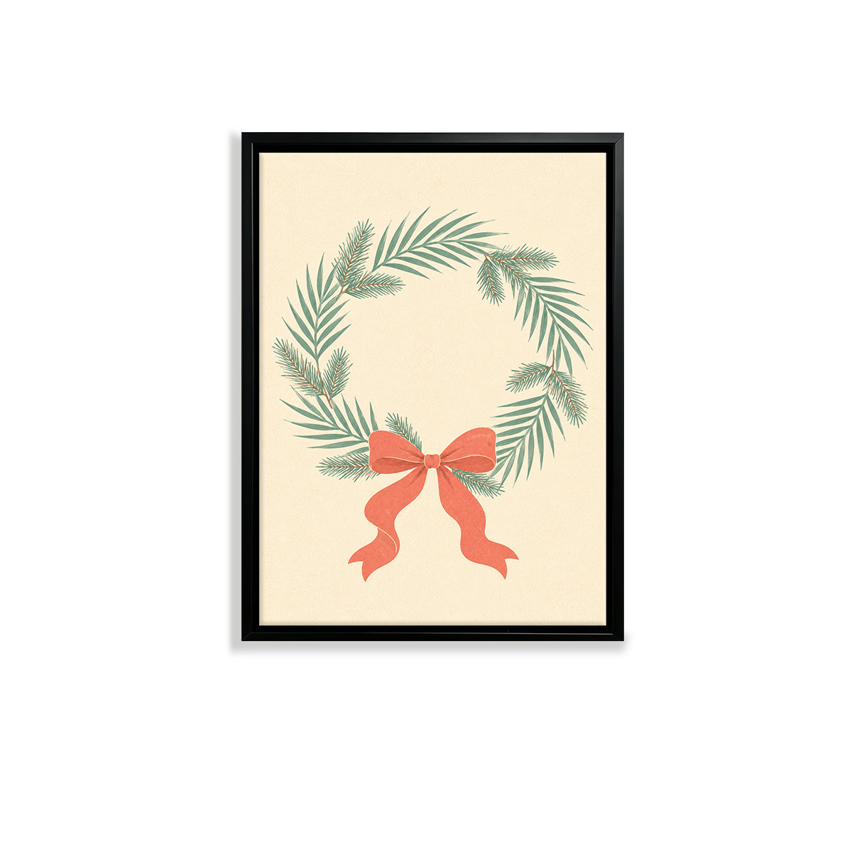 Framed Christmas Wreath Art Print with Red Bow, Vintage Style, High-Quality Paper, Perfect for Home Decor in California