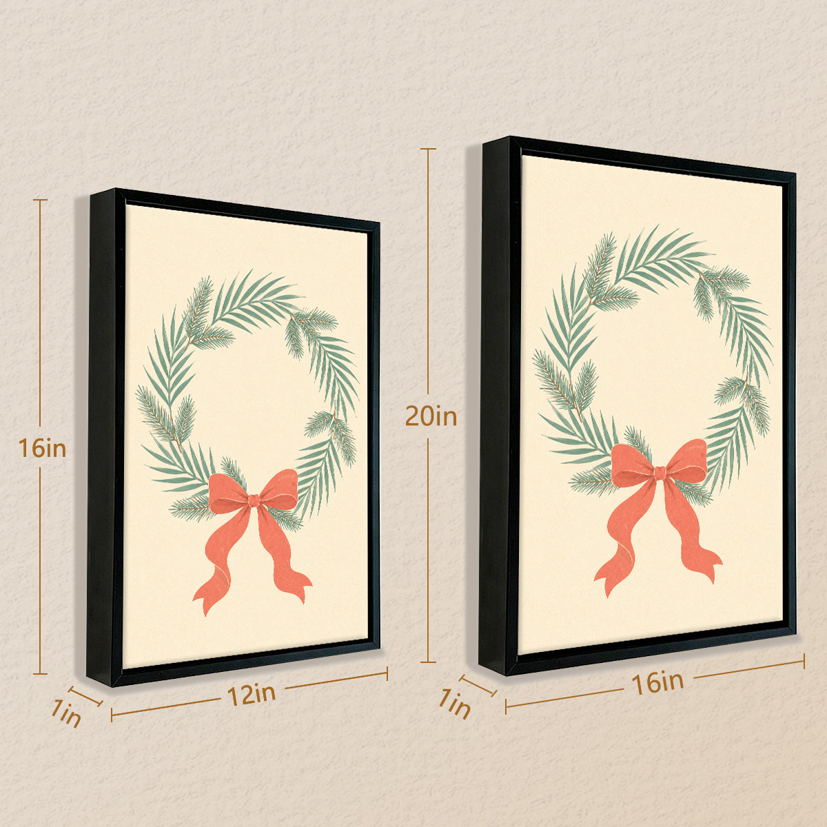 Framed Christmas Wreath Art Print with Red Bow, Vintage Style, High-Quality Paper, Perfect for Home Decor in California