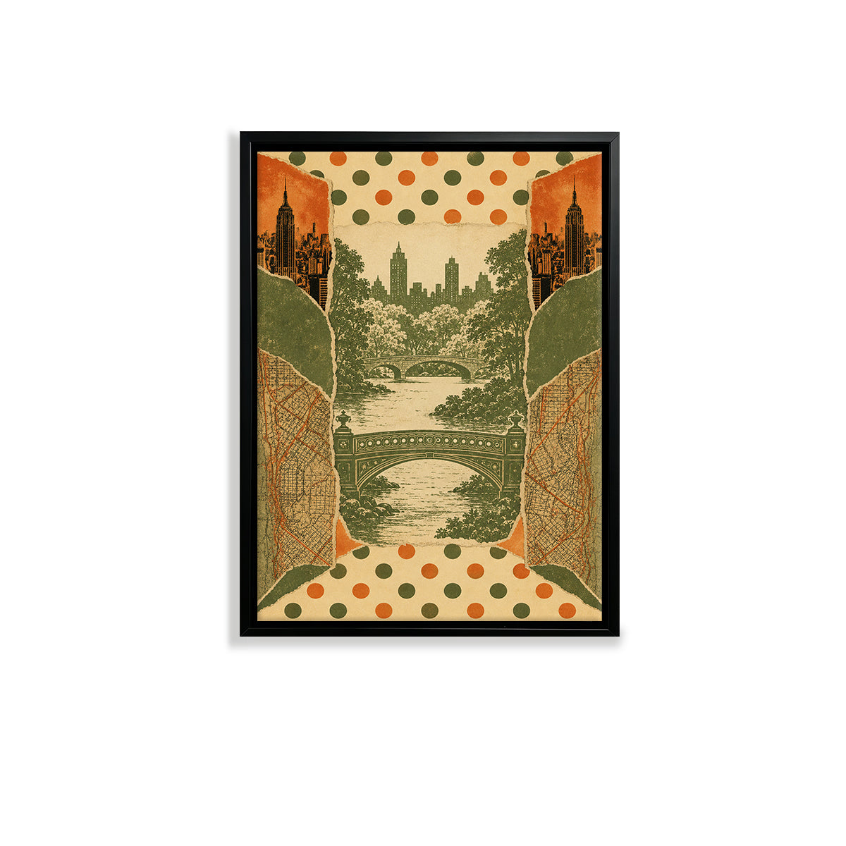 Framed Art Print Featuring Central Park Bridge Scene, Vintage Style, High-Quality Matte Finish, Perfect for Home Decor in New York
