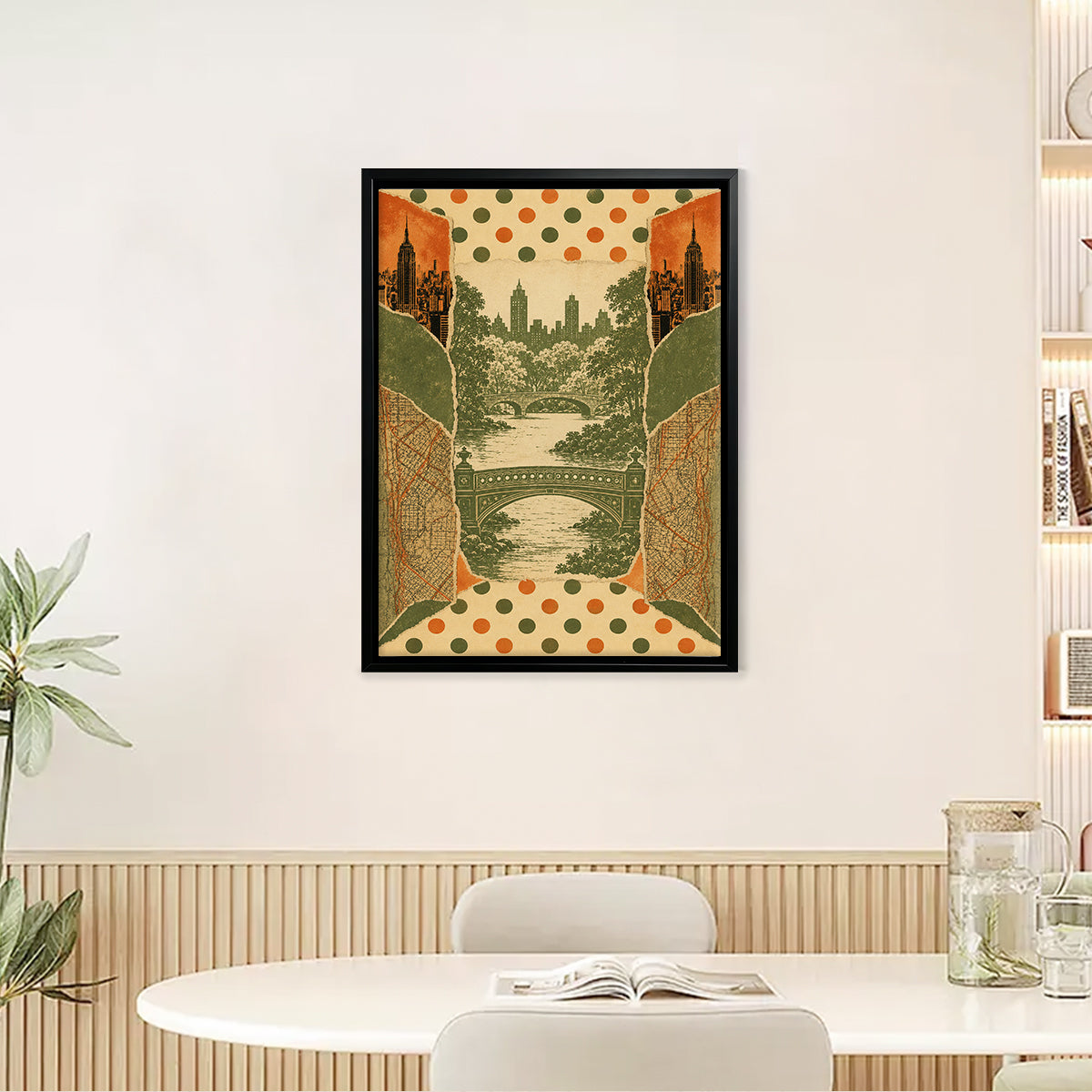 Framed Art Print Featuring Central Park Bridge Scene, Vintage Style, High-Quality Matte Finish, Perfect for Home Decor in New York