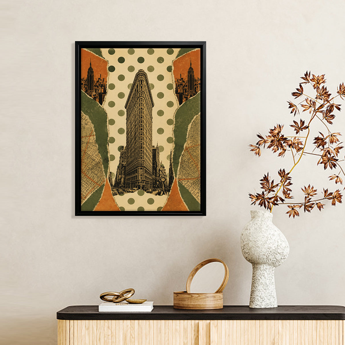 Framed New York City Skyline Art Print Featuring Flatiron Building, Vintage Style, High-Quality Matte Finish, Perfect Home Decor
