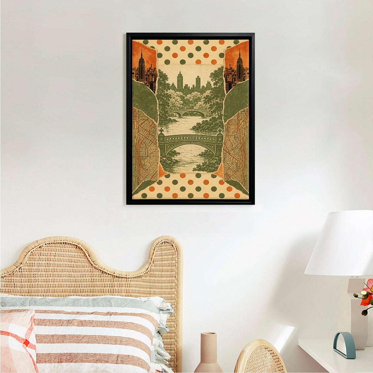 Framed Art Print Featuring Central Park Bridge Scene, Vintage Style, High-Quality Matte Finish, Perfect for Home Decor in New York
