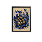 Framed Japanese Yakiniku Art Print, Blue & White Floral Design, High-Quality Giclee on Canvas, Perfect for Kitchen or Dining Room Décor